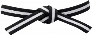 Taekwondo 1st Poom junior black belt, black design with one white stripe.